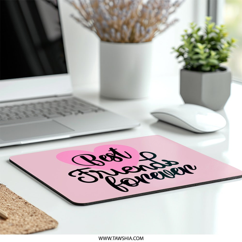 Best Friends Forever Mouse Pad, Pink Heart Mousepad, Friendship Gift, Cute Mouse Pad, Bestie Gift, Gift for Friend - Tawshia