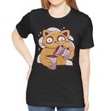 Quirky Cat Pouring Coffee Cartoon Art T-shirt product type