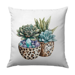 Succulent Pillow, Leopard Print, Crystal Decor, Botanical Pillow, Cactus Pillow, Modern Home Decor, Throw Pillow, Accent Pillow - Tawshia