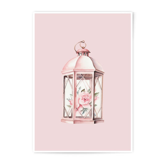 Pink Lantern Photographic Prints, Floral Lantern Art, Watercolor Lantern Decor, Light Pink Wall Art, Home Decor - Tawshia