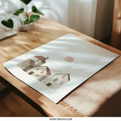 Minimalist Houses Photographic Print, Sunset Art, Neutral Tone Wall Decor, Modern Home Art, Architectural Home Decor - Tawshia