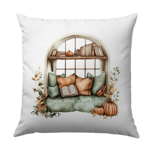 Fall Window Seat Pillow, Autumn Pumpkin Reading Nook Cushion, Cozy Season Home Decor, Thanksgiving Throw Pillow, Book Lover Gift Idea - Tawshia