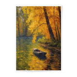 Autumn Lake Photographic Print, Forest Landscape Art, Boat on Water, Nature Wall Decor, Fall Season Scenery, Serene Artwork, Home Decor - Tawshia