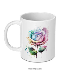 Watercolor Rose Mug, Floral Coffee Mug, Unique Flower Mug, Colorful Rose Design, Gift for Her, Novelty Mug, Rose Lover Gift, Cute Mug - Tawshia