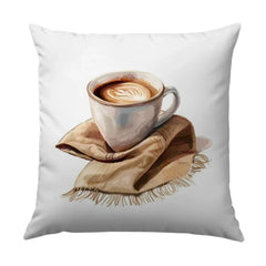Coffee Cup Pillow, Latte Art Design Pillow, Morning Coffee Decor, Cozy Home Decor, Gift for Coffee Lover - Tawshia