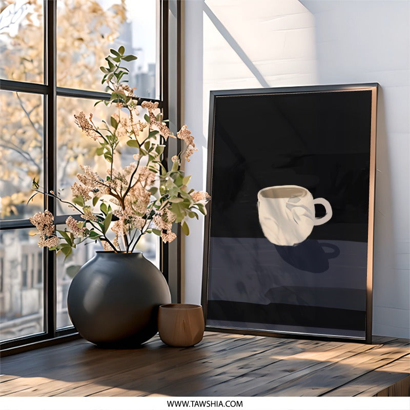 Coffee Cup Wall Art, Minimalist Art Print, Kitchen Decor, Coffee Lover Gift, Modern Wall Decor, Dark Background Wall Hanging - Tawshia