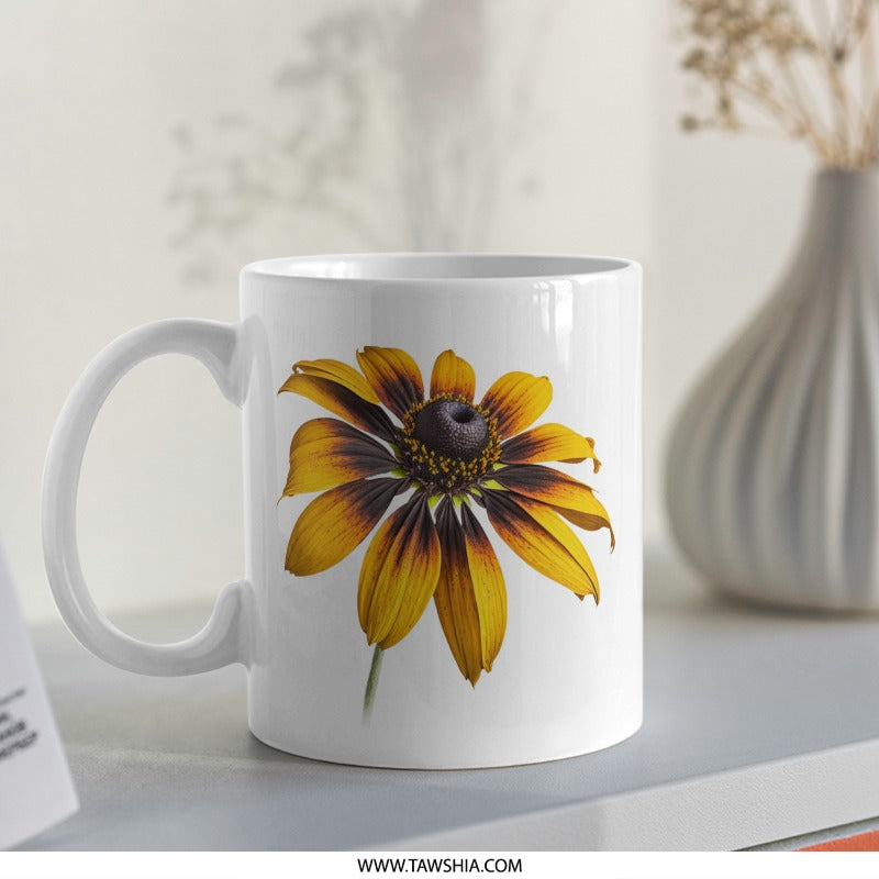 Black Eyed Susan Mug, Floral Mug, Flower Coffee Cup, Sunflower Mug, Botanical Gift, Nature Lover Gift, Plant Lover Mug, Flower Design Mug - Tawshia
