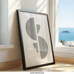 Geometric Wall Art Print, Abstract Circle Triangle Art, Modern Home Decor, Minimalist Art, Contemporary Wall Hanging, Black and Beige Art - Tawshia