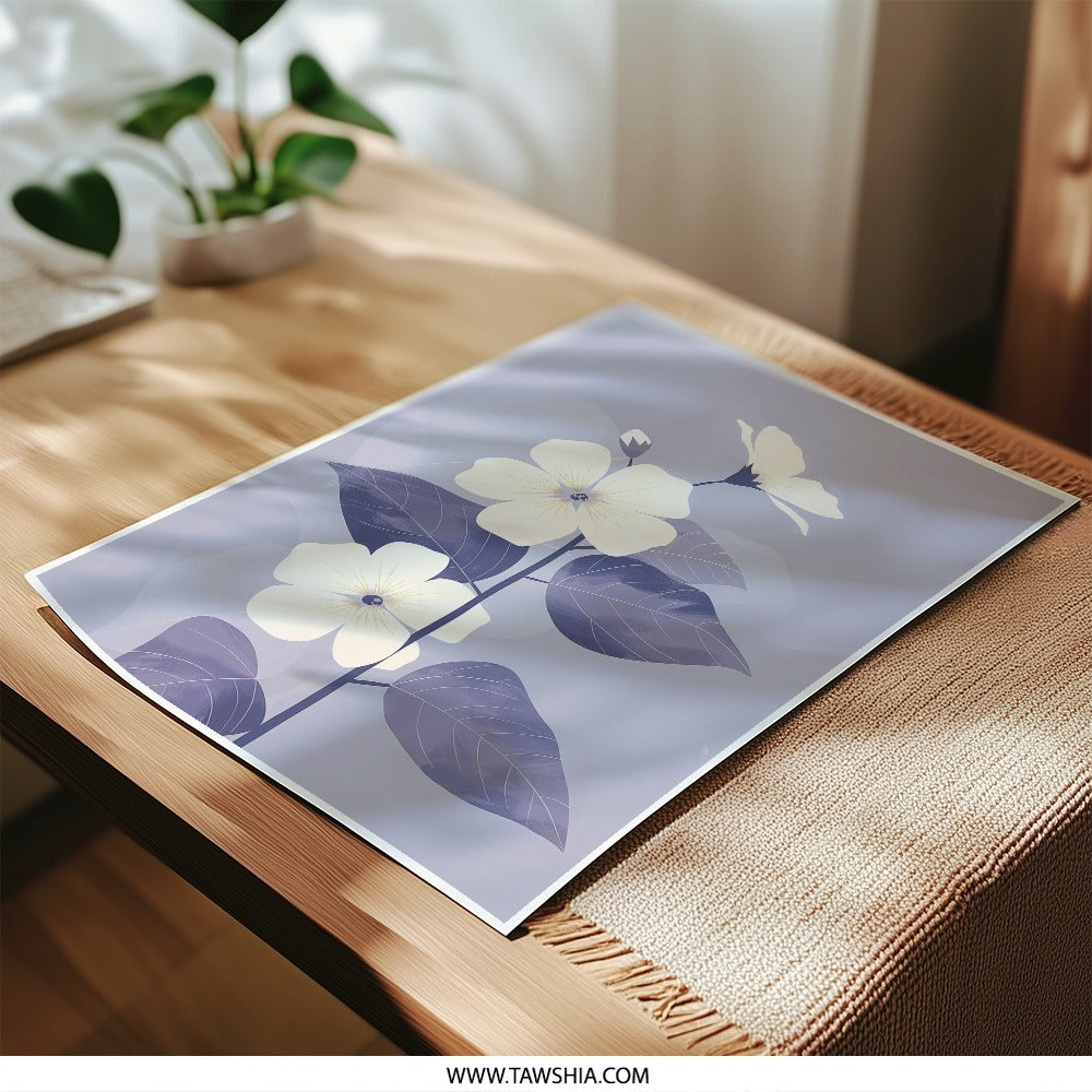Floral Photographic Print, White Flowers Art Print, Botanical Wall Decor, Minimalist Plant Art, Home Decor, Flower Photography - Tawshia