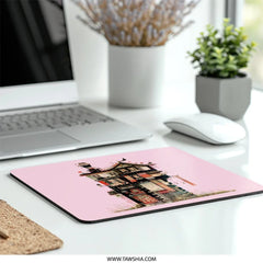 Whimsical Building Mouse Pad, Colorful House Illustration, Quirky Desk Accessory, Unique Computer Mat, Artist Design Mousepad - Tawshia
