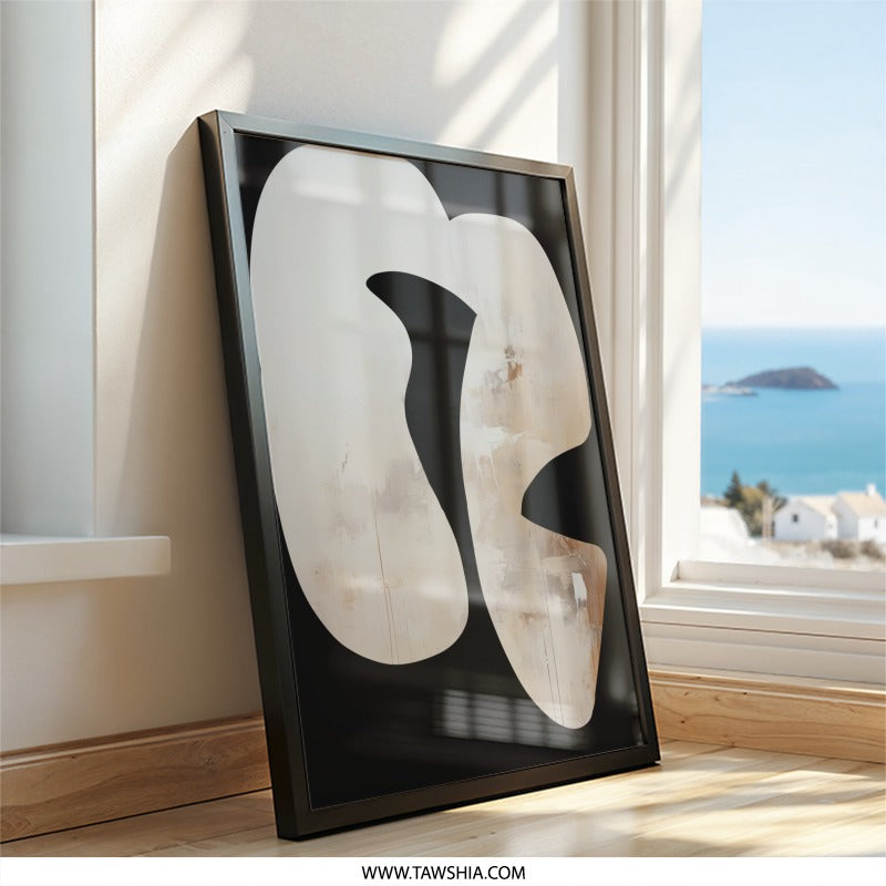 Modern Abstract Wall Art, Beige and Black Shapes, Contemporary Art Print, Minimalist Home Decor, Neutral Tones Artwork, Wall Decor - Tawshia