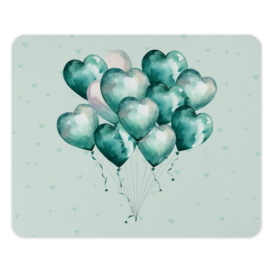 Heart Balloons MousePad, Watercolor Balloons Mouse Pad, Cute Desk Accessory, Office Decor, Aesthetic Mouse Pad, Teal Heart Decor - Tawshia