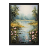 Serene Lake Wall Art, Floral Landscape Print, Tranquil Nature Scene, Peaceful Home Decor, Calming Artwork for Living Room, Gift Idea - Tawshia