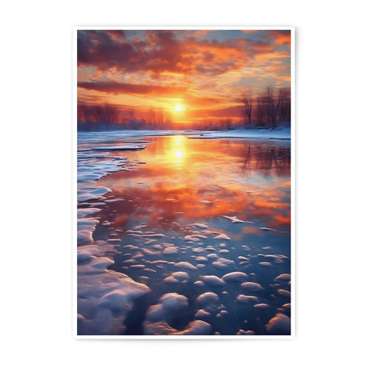 Winter Sunset Photographic Print, Landscape Art, Frozen Lake Reflection, Nature Wall Decor, Golden Hour, Beautiful Home Gift, Colorful Sky - Tawshia