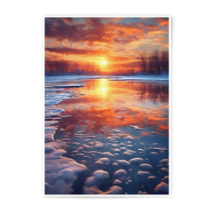 Winter Sunset Photographic Print, Landscape Art, Frozen Lake Reflection, Nature Wall Decor, Golden Hour, Beautiful Home Gift, Colorful Sky - Tawshia