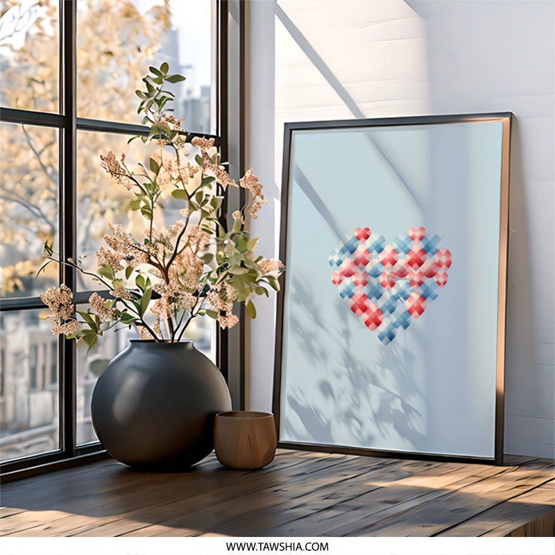 Heart Wall Art, Love Wall Decor, Geometric Heart Print, Valentine's Day Gift, Modern Art Print, Trendy Wall Art - Tawshia
