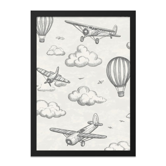 Vintage Airplane Wall Art, Hot Air Balloon Print, Aviation Decor, Airplane Sketch, Nursery Art, Boys Room Decor, Travel Wall Art - Tawshia