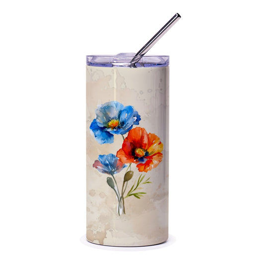 Watercolor Poppies Tumbler, Floral Tumbler, Flower Tumbler, Colorful Flowers Tumbler, Artistic Tumbler, Gift for Flower Lovers - Tawshia