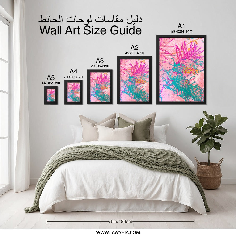 Abstract Banksia Wall Art, Vivid Botanical Print, Pink and Teal Home Decor, Modern Floral Artwork, Australian Native Plant Art - Tawshia