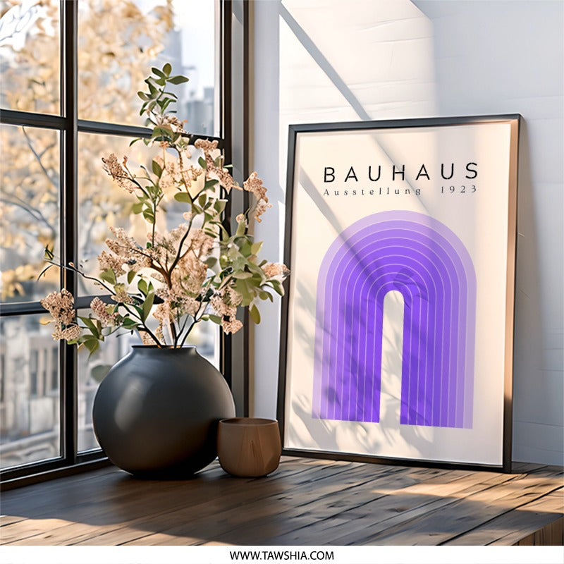 Bauhaus Wall Art, Ausstellung 1923 Print, Abstract Geometric Art, Modern Home Decor, Purple Arch Wall Art - Tawshia