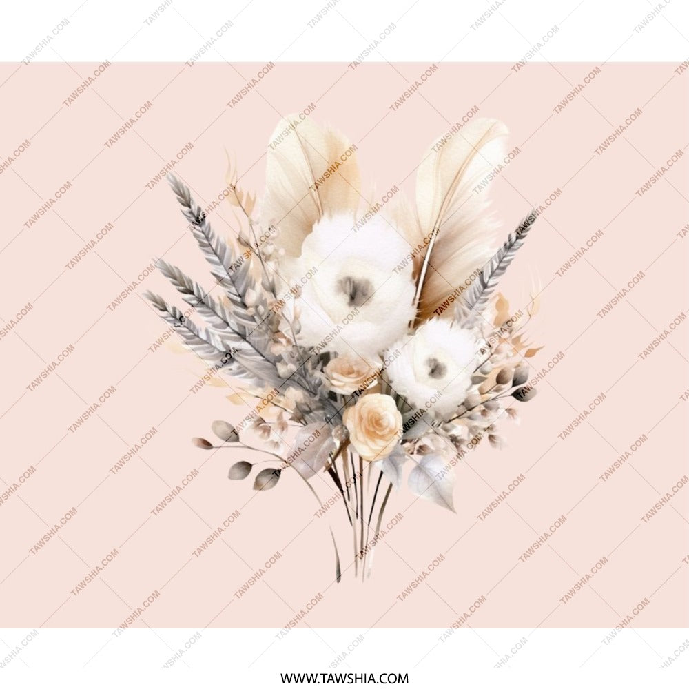 Boho Floral Mouse Pad, Feather Bouquet Mousepad, Elegant Computer Accessory, Pastel Office Decor, Desk Mat for Her, Unique Floral Gift Idea - Tawshia