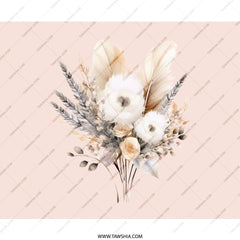 Boho Floral Mouse Pad, Feather Bouquet Mousepad, Elegant Computer Accessory, Pastel Office Decor, Desk Mat for Her, Unique Floral Gift Idea - Tawshia