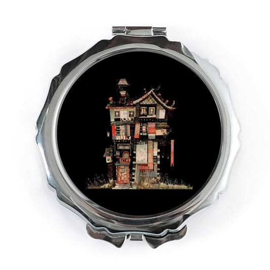 Quirky House Pocket Mirror, Unique Home Design, Cute Travel Mirror, Stylish Compact Mirror, Gift for Her, Portable Mirror, Folding Mirror - Tawshia