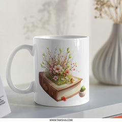 Book Lover Gift Mug, Floral Book, Reading Mug, Flower Mug, Bookish Mug, Book Illustration, Cute Mug, Teacher Mug, Gifts for Her - Tawshia