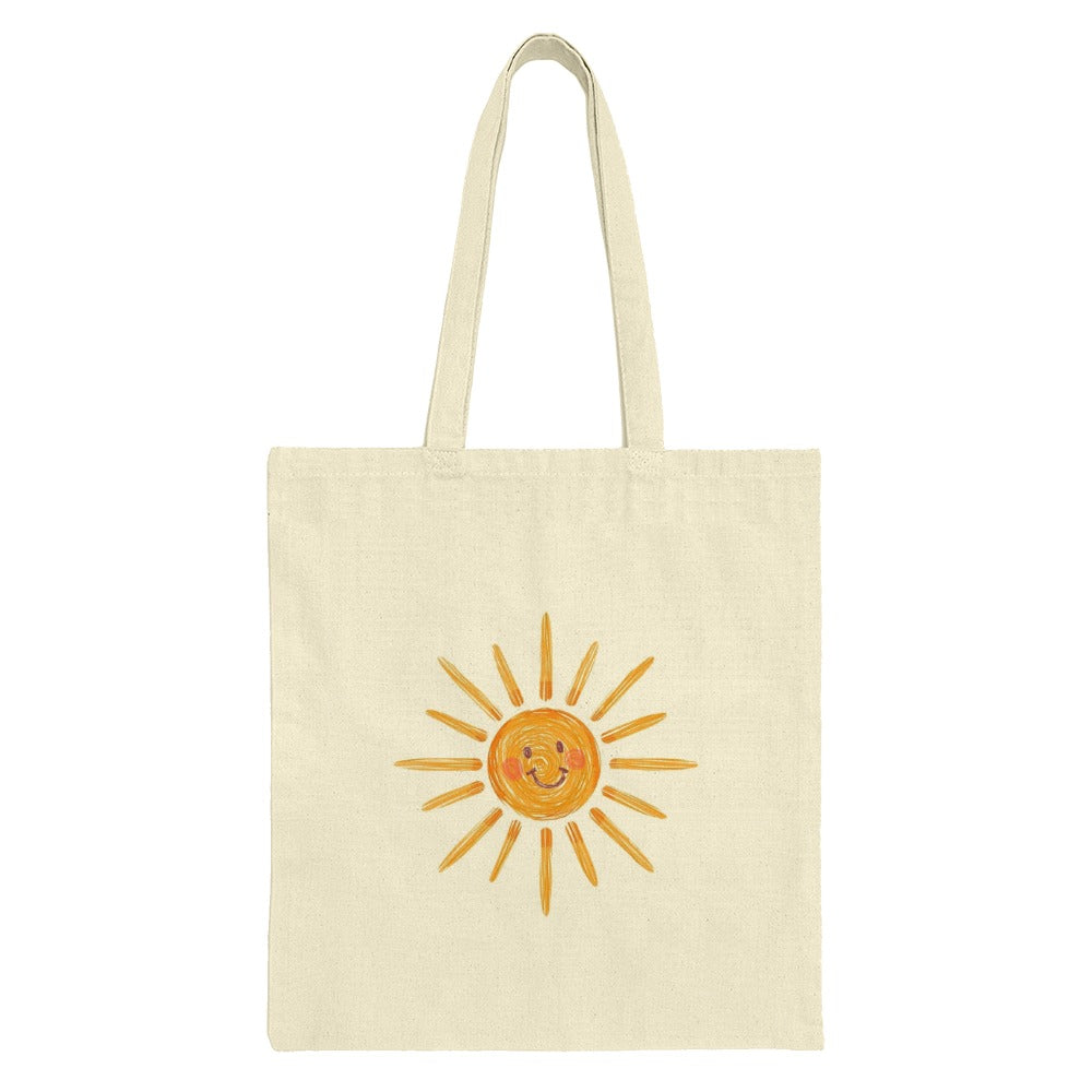 Smiling Sun Tote Bag, Happy Face Graphic Bag, Sunny Day Gift Bag, Cute Sunshine Bag, Yellow Sun Shoulder Bag, Everyday Carry Bag - Tawshia