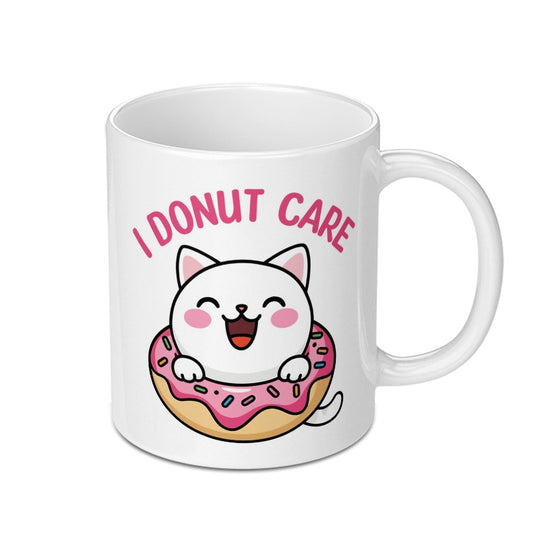 Donut Cat Mug, Funny Cat Lover Gift, Cute Kitten Coffee Mug, I Donut Care Mug, Sarcastic Mug, Kawaii Cat Mug, Unique Gift Idea - Tawshia