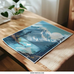 Mountain Lake Photographic Print, Snowy Peaks Art, Landscape Photo, Nature Wall Decor, Serene Scene, Moonlit Mountainscape, Home Decor - Tawshia