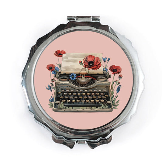 Typewriter Floral Pocket Mirror, Vintage Style Mirror, Cute Compact Mirror, Writer Gift Idea, Unique Gift for Her, Flower Mirror - Tawshia