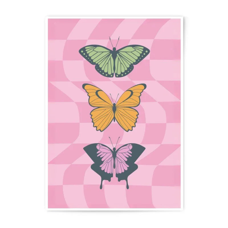 Butterfly Photographic Print, Pink Checkered Art, Colorful Butterflies, Home Decor, Trendy Wall Art, Girl Room Art - Tawshia