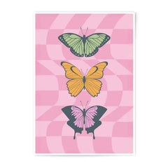 Butterfly Photographic Print, Pink Checkered Art, Colorful Butterflies, Home Decor, Trendy Wall Art, Girl Room Art - Tawshia