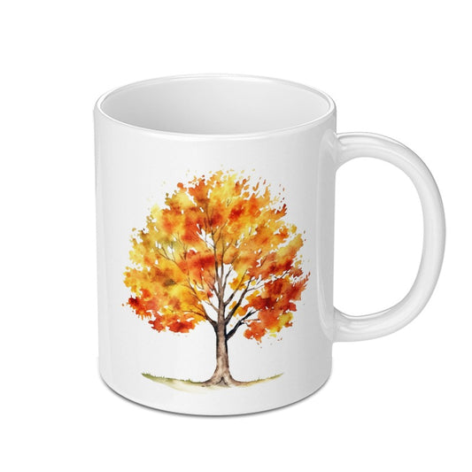 Autumn Tree Watercolor Mug, Fall Leaves Coffee Cup, Seasonal Drinkware, Artistic Mug, Gift Idea, Unique Design, Fall Decor SKU: MG10004203 - Tawshia