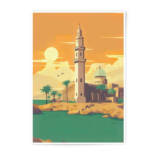 Mosque Photographic Print, Islamic Architecture Wall Art, Middle Eastern Art, Desert Oasis, Tropical Print, Sunset Art Print, Unique Gift - Tawshia