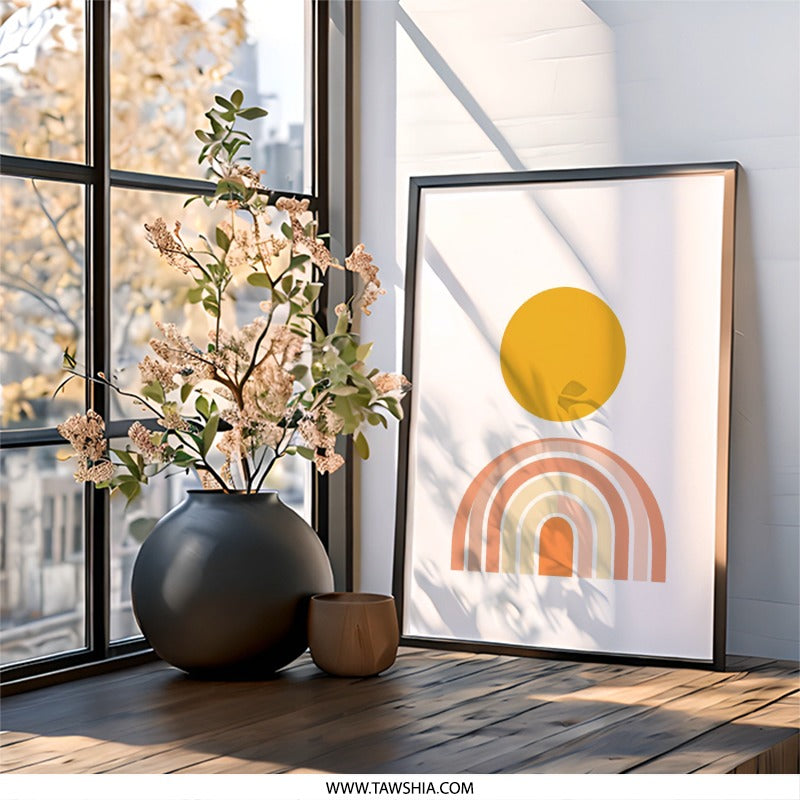 Boho Sun and Rainbow Wall Art, Minimalist Art Print, Nursery Decor, Modern Art Poster, Kids Room Wall Decor, Playroom Wall Decor - Tawshia
