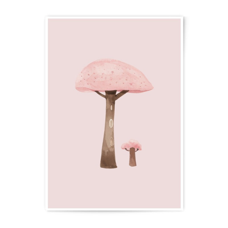 Pink Mushroom Photographic Prints, Watercolor Art Print, Cute Mushroom Decor, Botanical Wall Art, Fantasy Prints, Pastel Pink Art - Tawshia