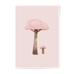 Pink Mushroom Photographic Prints, Watercolor Art Print, Cute Mushroom Decor, Botanical Wall Art, Fantasy Prints, Pastel Pink Art - Tawshia