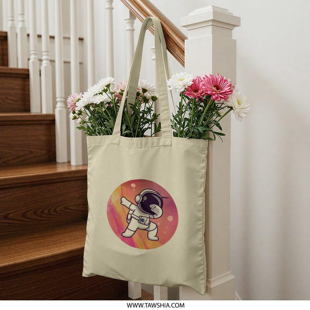 Dabbing Astronaut Tote Bag, Space Lover Gift, Funny Spaceman Present, Popular Design, Trendy Carryall, Cute Astronauts, Universe Theme - Tawshia