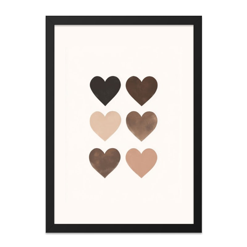 Skin Tone Hearts Wall Art, Diversity Art Print, Love and Unity Home Decor, Minimalist Heart Design, Neutral Tone Wall Decor - Tawshia