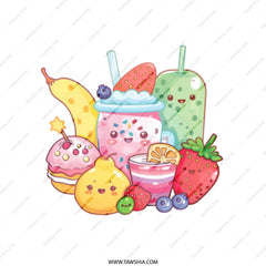 Kawaii Food Tote Bag, Cute Drinks Art Bag, Fruit Dessert Gift, Yummy Dessert Print, Aesthetic Bag, Pastel Colors Design Tote Bag - Tawshia