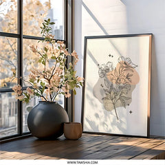 Floral Line Art Wall Art, Botanical Print, Minimalist Wall Decor, Flower Drawing, Modern Home Decor, Boho Wall Art, Abstract Shapes - Tawshia