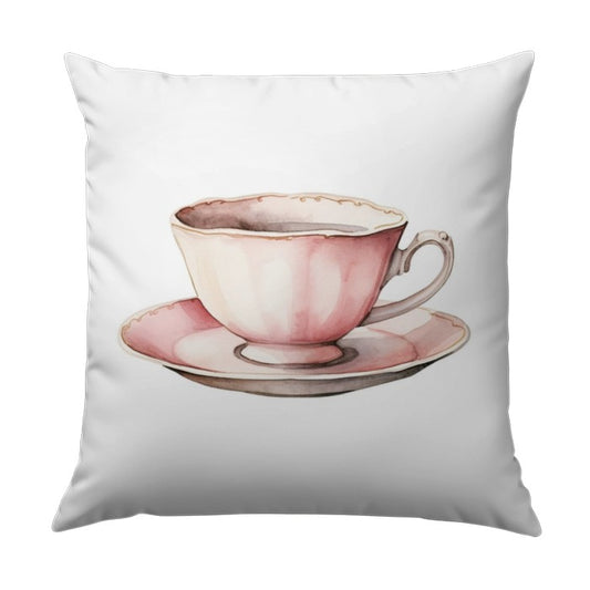 Pink Teacup Pillow, Watercolor Teacup Art, Cute Tea Cup Throw Pillow, Home Decor Pillow, Decorative Teacup Pillow, Gift for Tea Lover - Tawshia