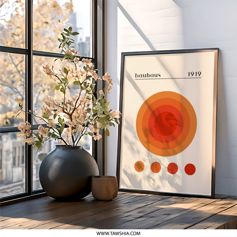 Bauhaus Wall Art, 1919 Print, Minimalist Poster, Mid Century Modern Art, Geometric Wall Decor, Orange Circle Wall Art - Tawshia