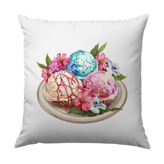 Ice Cream Scoop Pillow, Dessert Throw Cushion, Floral Pillowcase, Colorful Home Decor, Food Lover Gift, Kitchen Decor Pillow - Tawshia