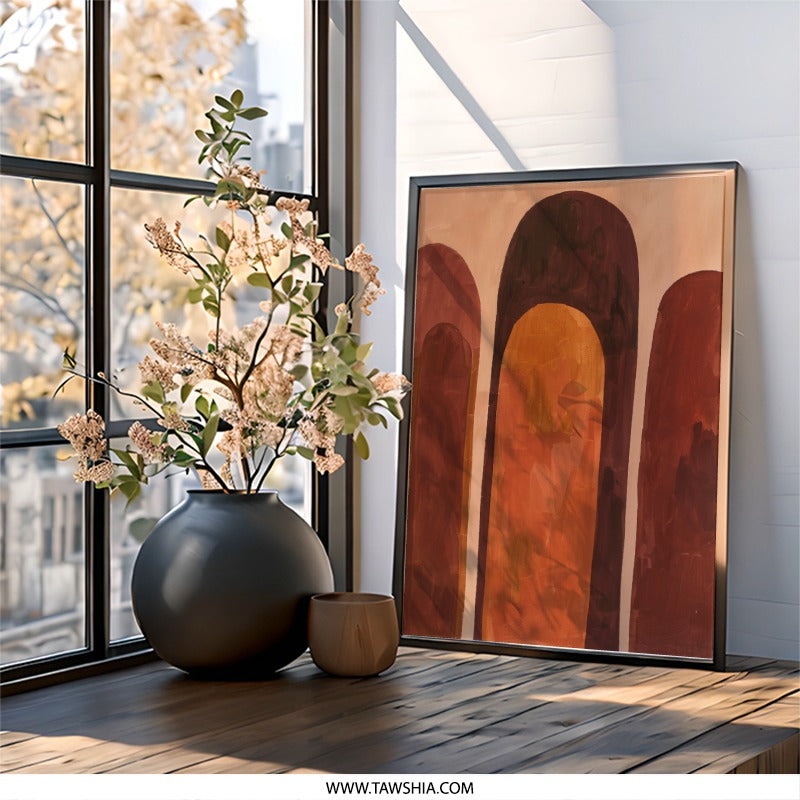 Abstract Arch Wall Art, Earth Tones Print, Minimalist Arches Decor, Modern Home Art, Boho Wall Decor, Living Room Wall Art, Framed Art - Tawshia