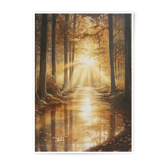 Golden Forest Photographic Print, Sunlight Reflection Art, Nature Wall Decor, Landscape Photography, Home Decor, Gift Idea - Tawshia