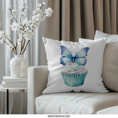 Butterfly Cupcake Pillow, Whimsical Home Decor, Pastel Pillow, Decorative Throw Pillow, Spring Decor, Gift Idea, Girls Room Pillow - Tawshia