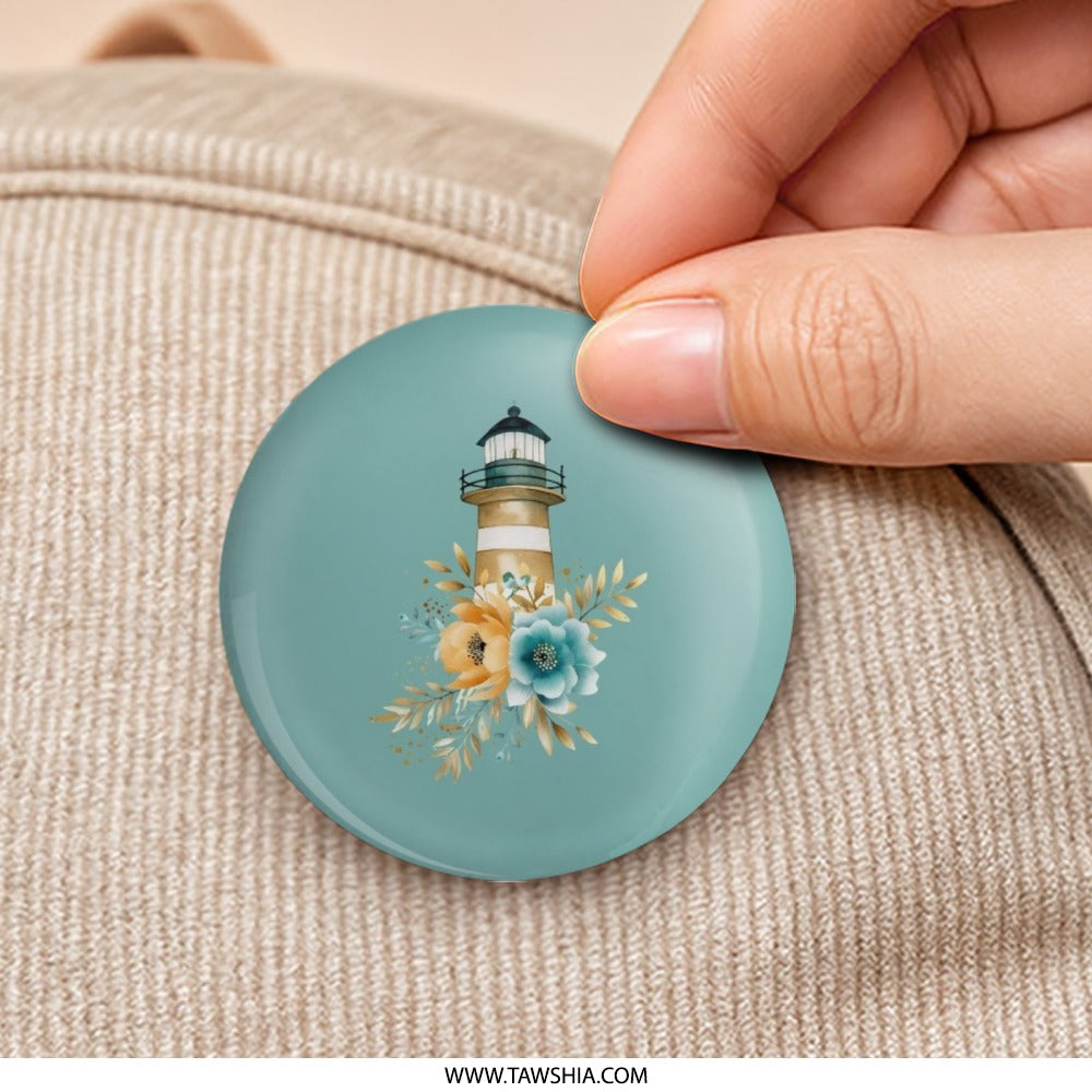Coastal Lighthouse Pinback Button, Floral Nautical Button Badge, Beachy Theme Button, Maritime Flair Pin Badge, Nautical Lover Gift - Tawshia